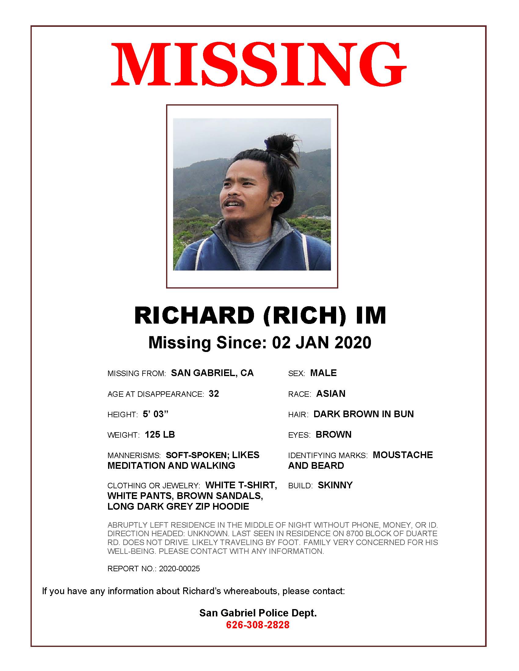 Missing Persons Case, Los Angeles area Richard Im 8Asians An Asian