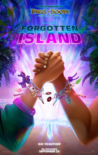 Forgotten Island Movie Poster showing two hands clasping, with bracelets showing Filipino mythological monsters